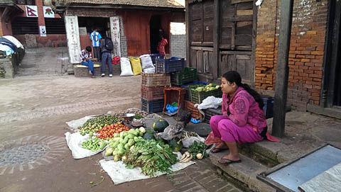 Vegetables being sold on a street corner in Bhaktapur