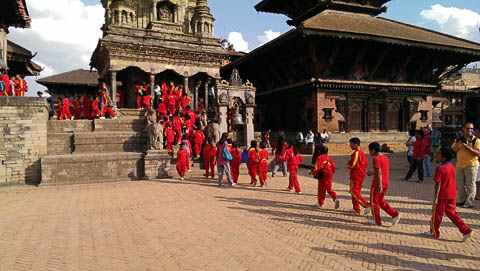 A school visit to a temple in Bhaktapur