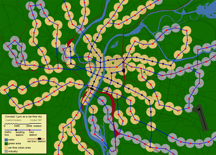 Concept for a car-free Lyon. Presented on 30 October 1997 in Lyon.